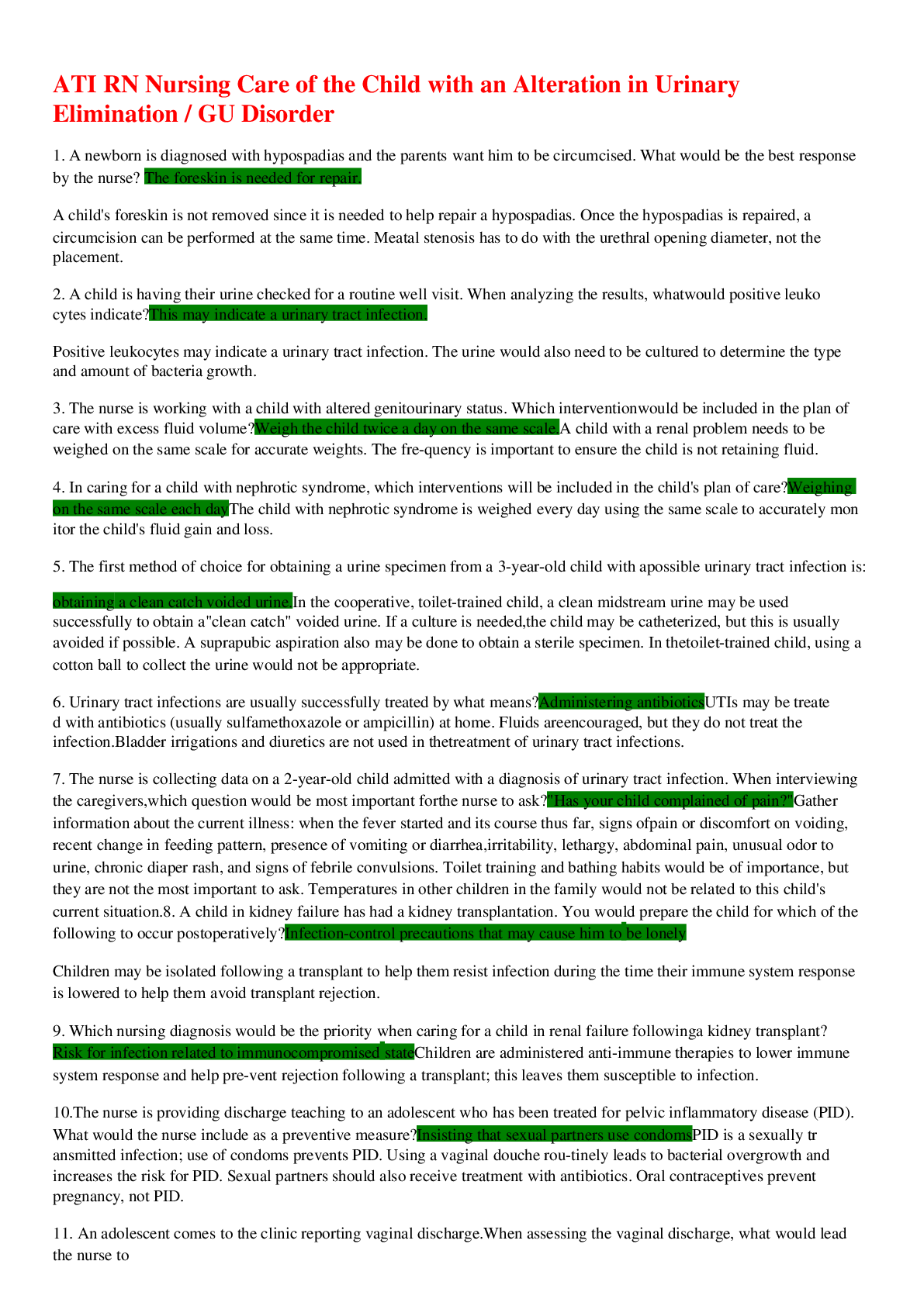 Preview image for ATI RN Nursing Care of the Child with an Alteration in Urinary Elimination / GU Disorder